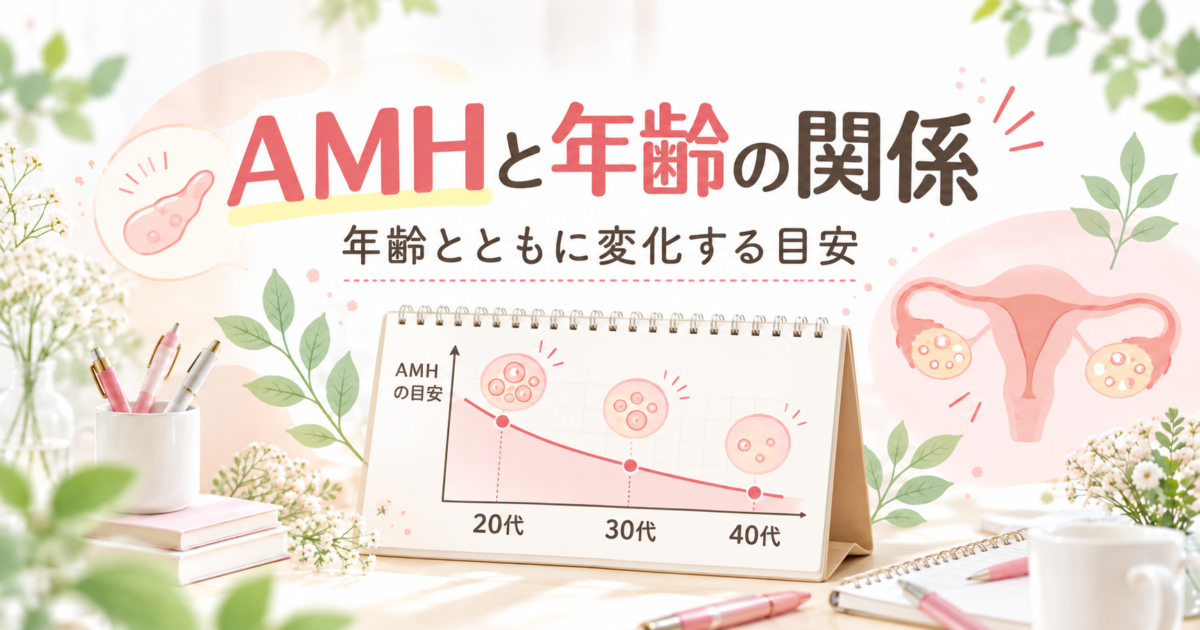 AMHと年齢の関係を20代・30代・40代で示したイメージ図